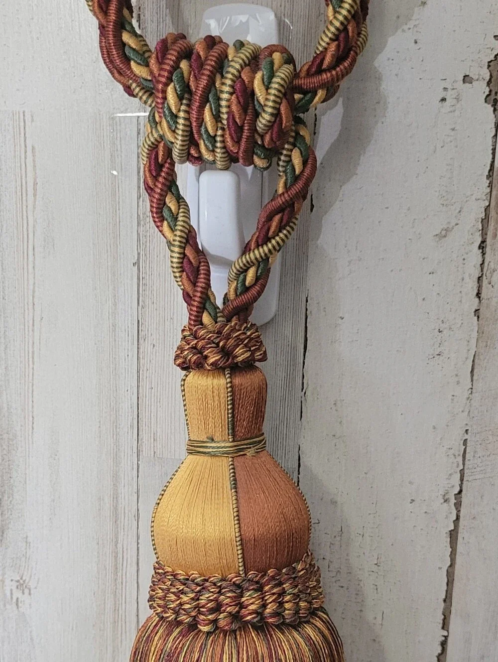 Two Large Elegant Drapery Corded Tassel Rope Tie backs